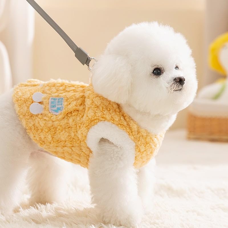 Cozy Winter Plush Dog Jacket Soft Fleece Lining Adorable Patches Design Pet Coat For Small Medium Dogs With D Ring