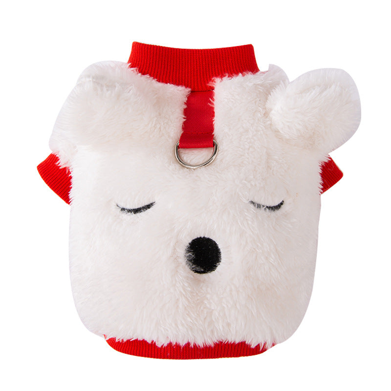 Cute Plush Bear Pet Jacket With Leash Ring, Adorable 3D Bear Face Dog Coat For Small Dogs