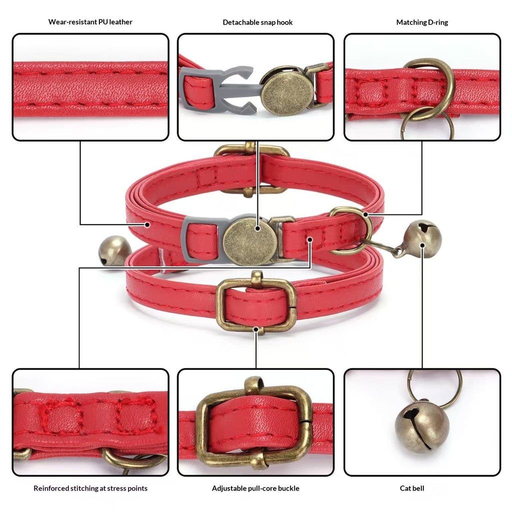 Retro Style Durable Leather Cat Pet Collar