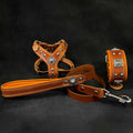 "EROS" Small to Medium dog SET - Harness - collar - lead. Brown