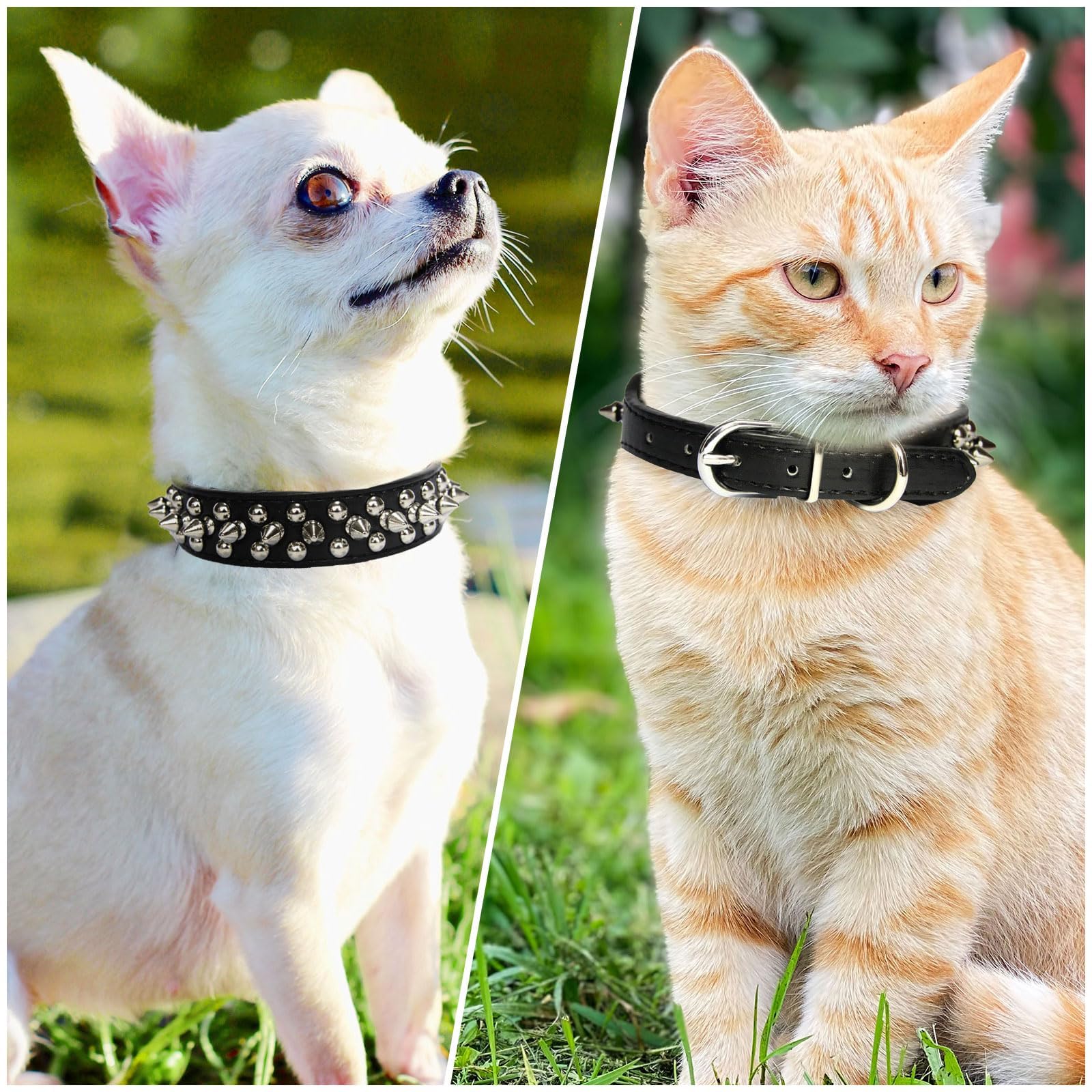 Small Spiked Black Dog Cat Collar For Small Medium Dogs Boy Male - Adjustable Studded Puppy Collars - Soft Padded Punk Leather Dog Collar For Chihuahua French Bulldog Pug
