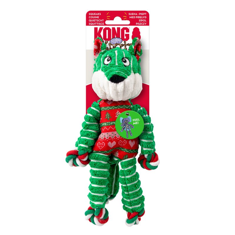 KONG Holiday Floppy Knots Fox Interactive Plush Dog Toy, Sm/Md