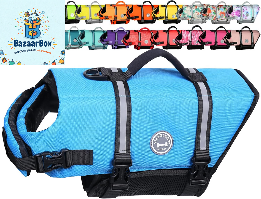 Rip Stop Dog Life Vest, Swimming Vest with Handle, Buoyancy for Doggy Puppy, Dog Life Jacket for Swimming & Boating, M, Blue