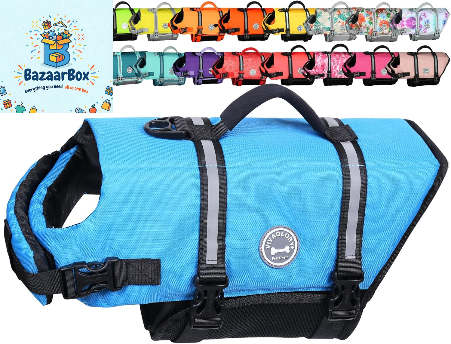 Rip Stop Dog Life Vest, Swimming Vest with Handle, Buoyancy for Doggy Puppy, Dog Life Jacket for Swimming & Boating, M, Blue