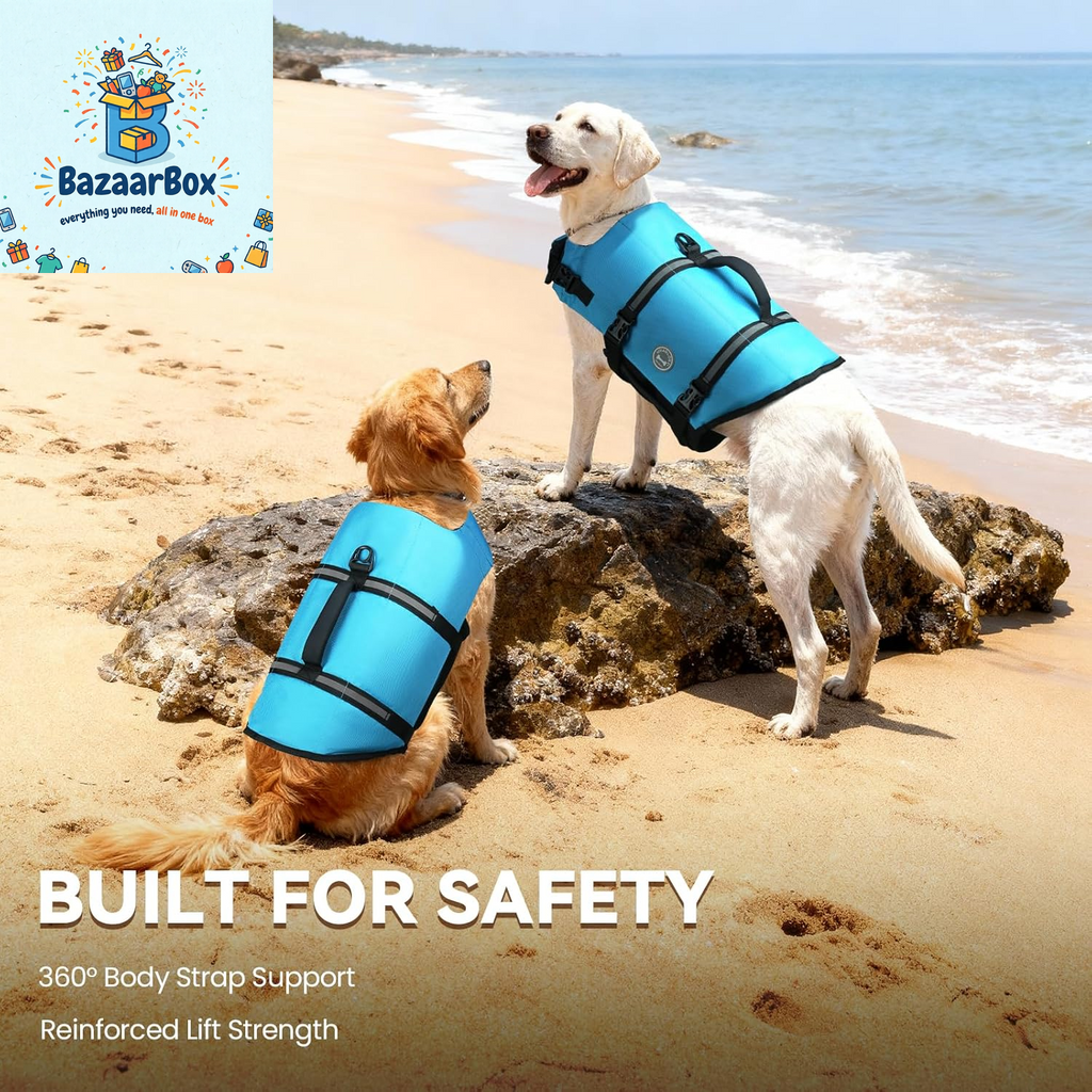 Rip Stop Dog Life Vest, Swimming Vest with Handle, Buoyancy for Doggy Puppy, Dog Life Jacket for Swimming & Boating, M, Blue