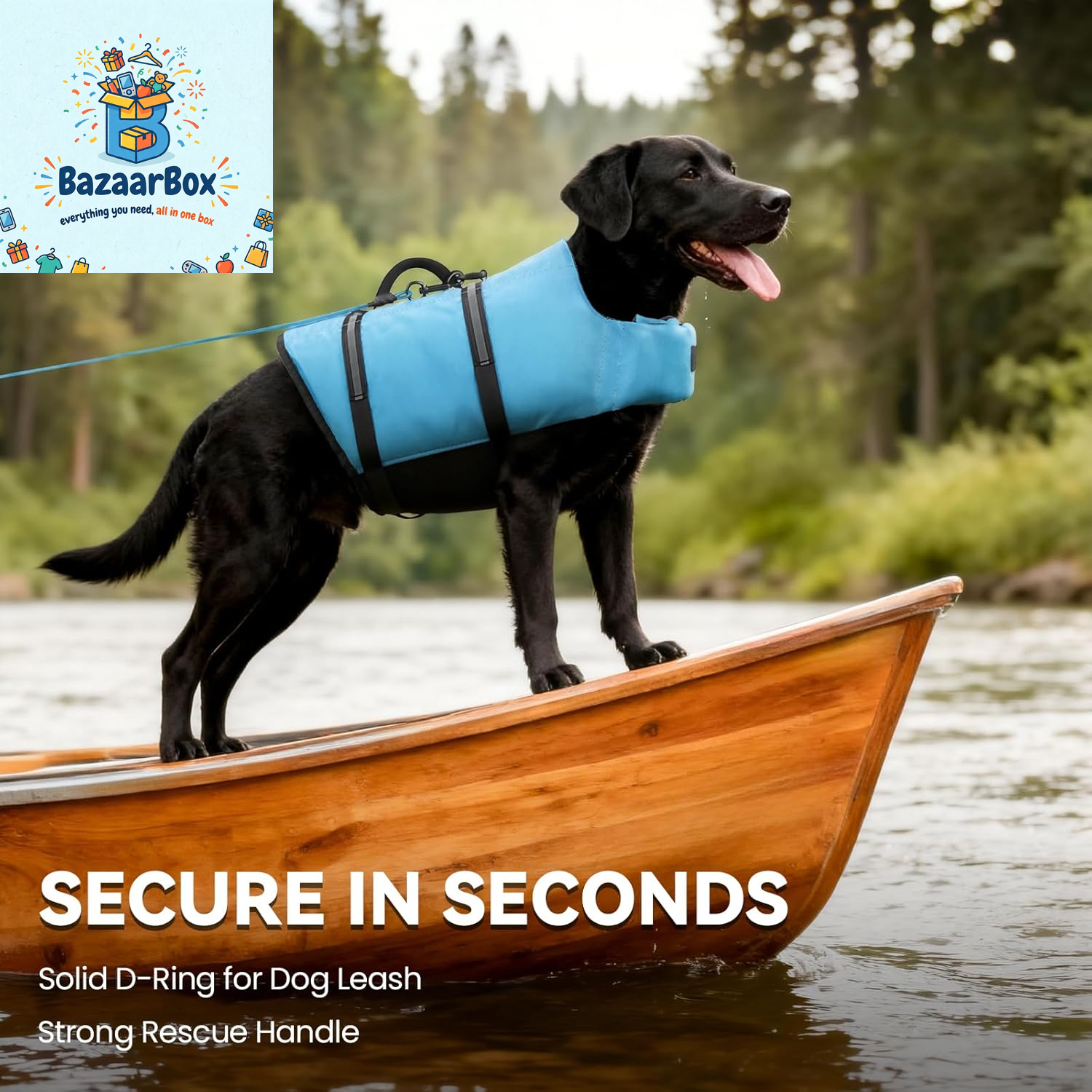 Rip Stop Dog Life Vest, Swimming Vest with Handle, Buoyancy for Doggy Puppy, Dog Life Jacket for Swimming & Boating, M, Blue